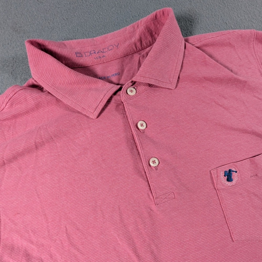 B. Draddy Golf Polo Shirt Mens Medium Striped Pima Cotton Stretch Pocket